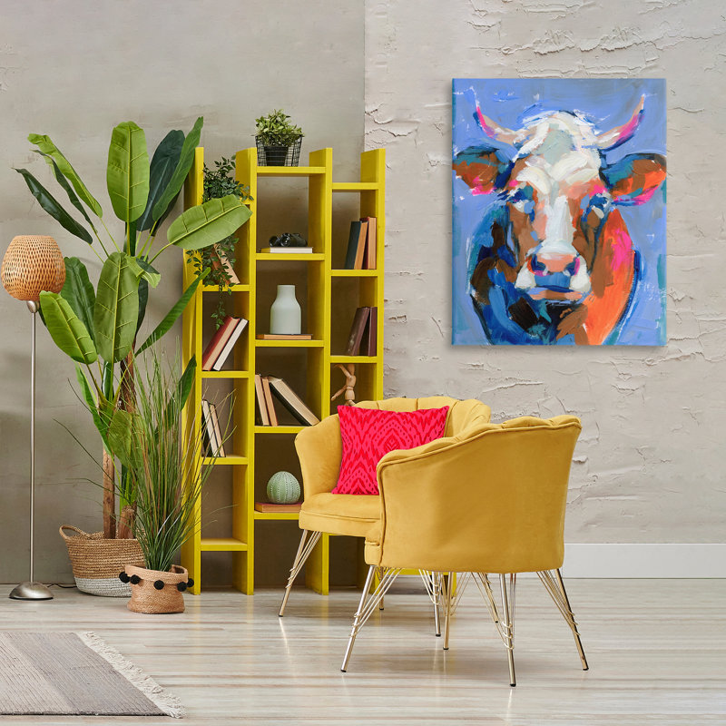 "Bold Paint Strokes Cow", art mural sur toile par Victoria Barnes, H 20 po x l 16 po x P 1,5 po