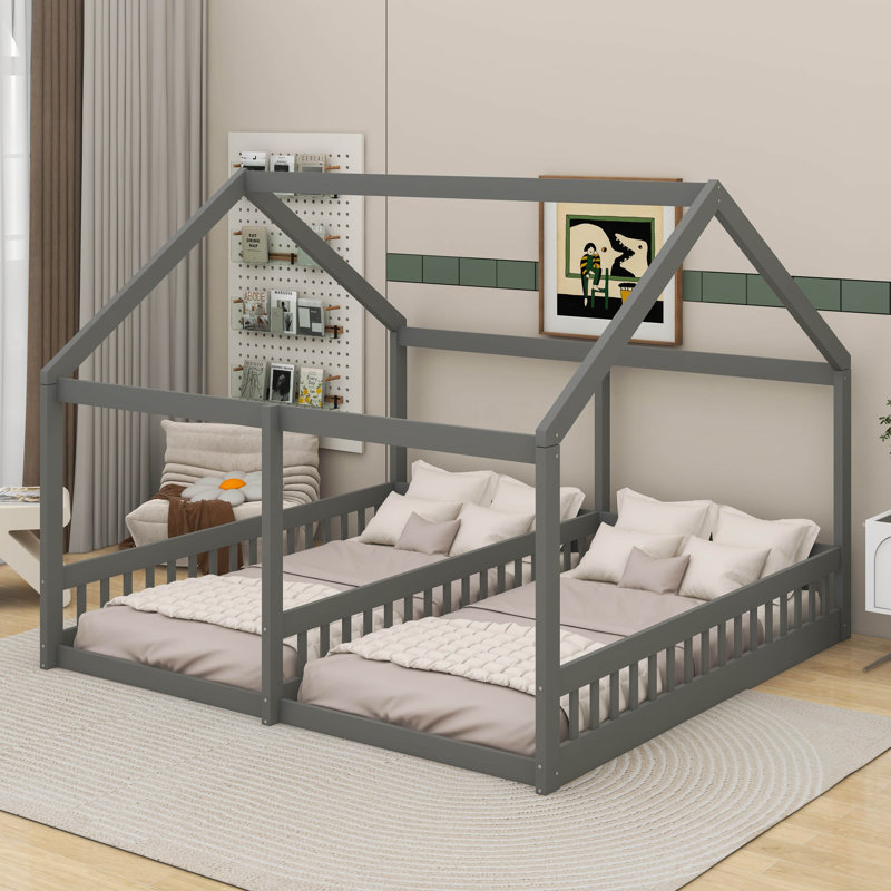 Lits plateforme simple, deux lits partagés, Gris