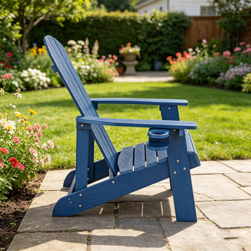 Chaise longue d'extérieur avec porte-gobelet pour la détente sur le patio et les rassemblements de loisirs de jardin, Bleu, 1