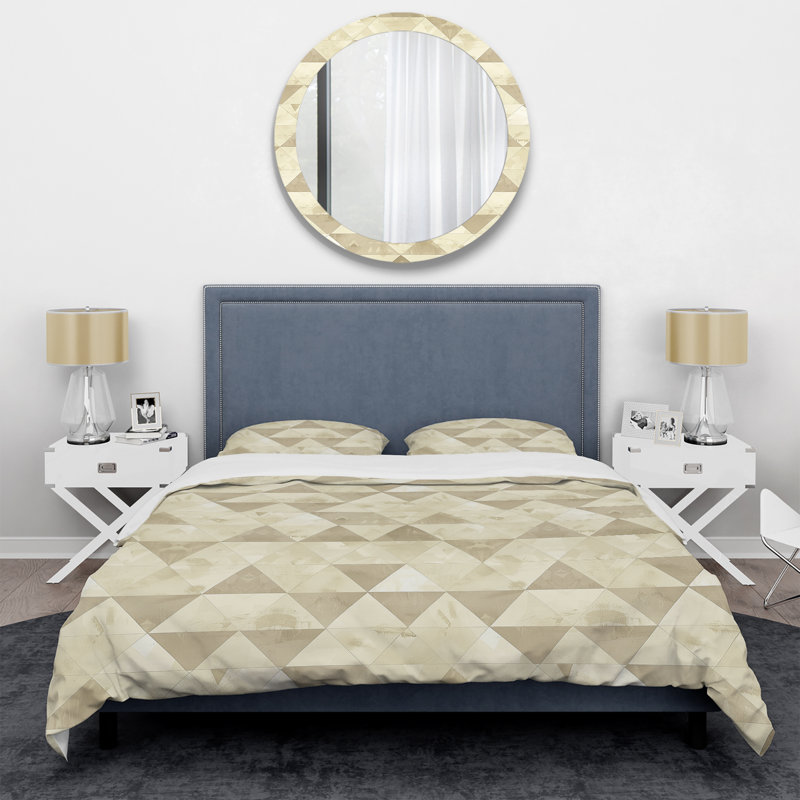 Beige crème moderne Triangle I - Ensemble de housse de couette moderne, Housse de couette pour grand lit et 2 taies décor
