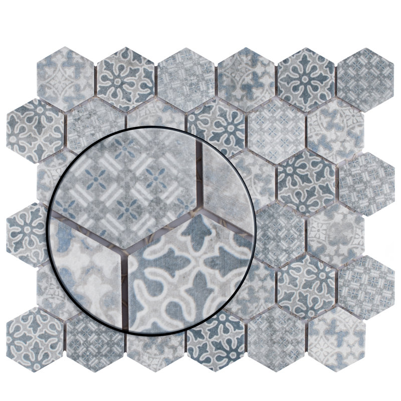 Medley 2" Hex 11-1/8 in. x 12-5/8 in. Porcelain Mosaic Floor and Wall Tile, Slate Blue