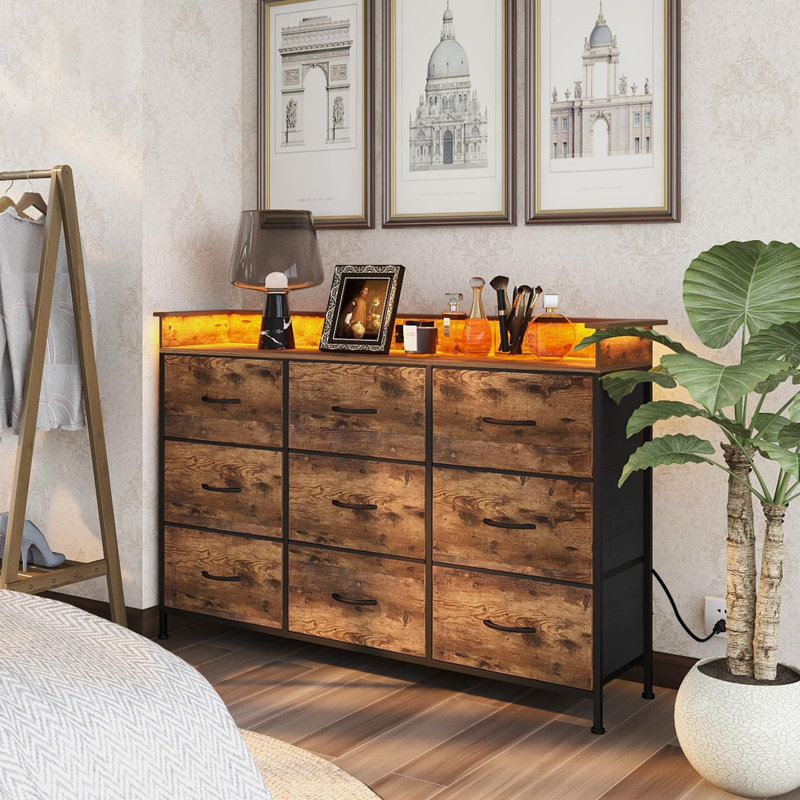 Commode 9 tiroirs Doreather, Brun rustique