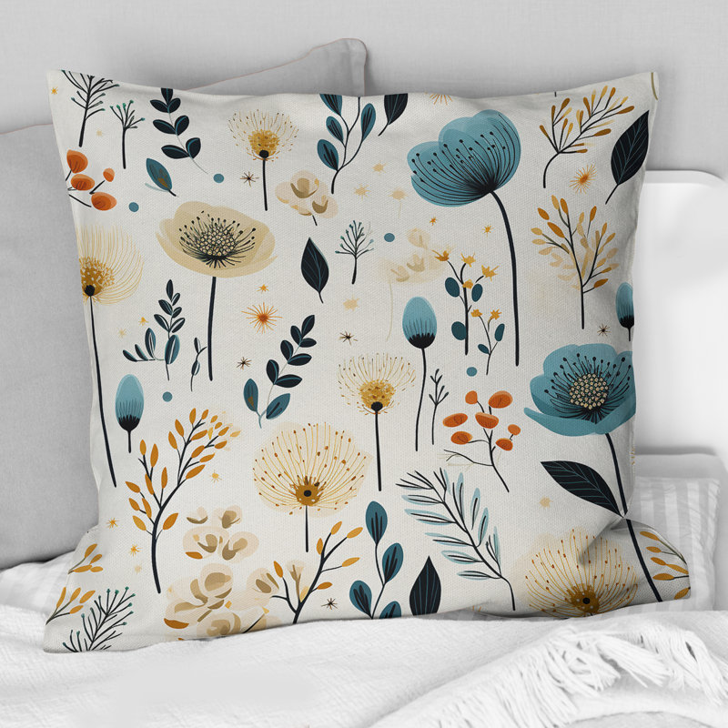 Coussin décoratif blanc et bleu Nordic Blossom Serenity, H 18 po x l 18 po