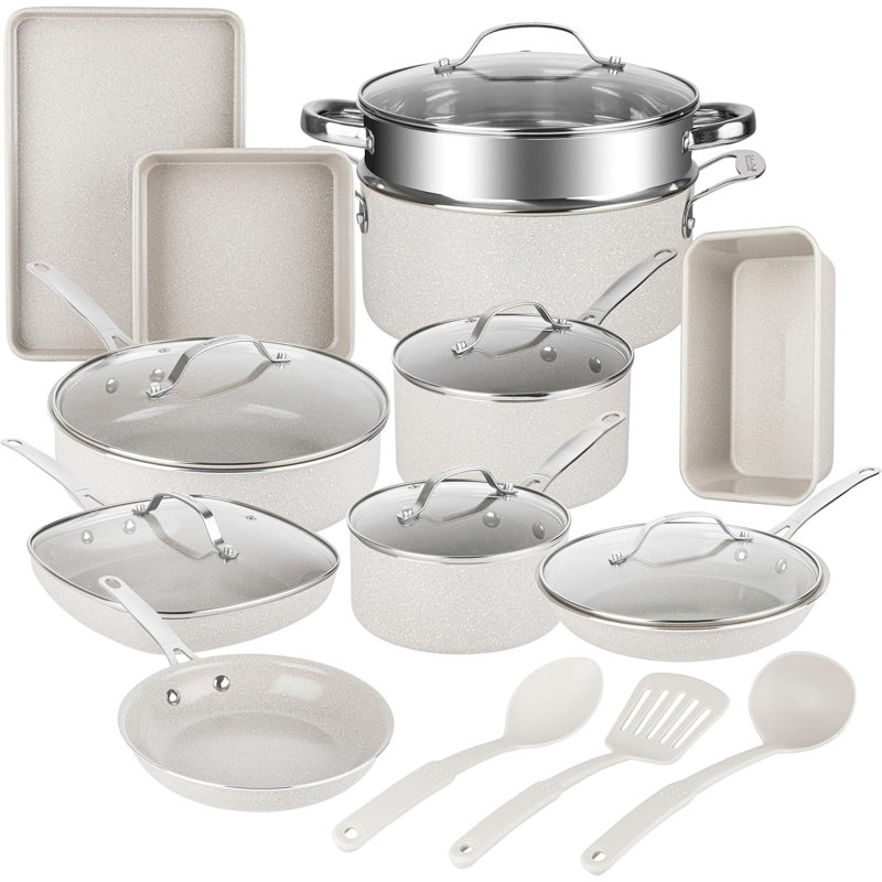 Granitestone 20 Piece Ceramic Nonstick Cookware Set With Bakeware And Utensils, Cream