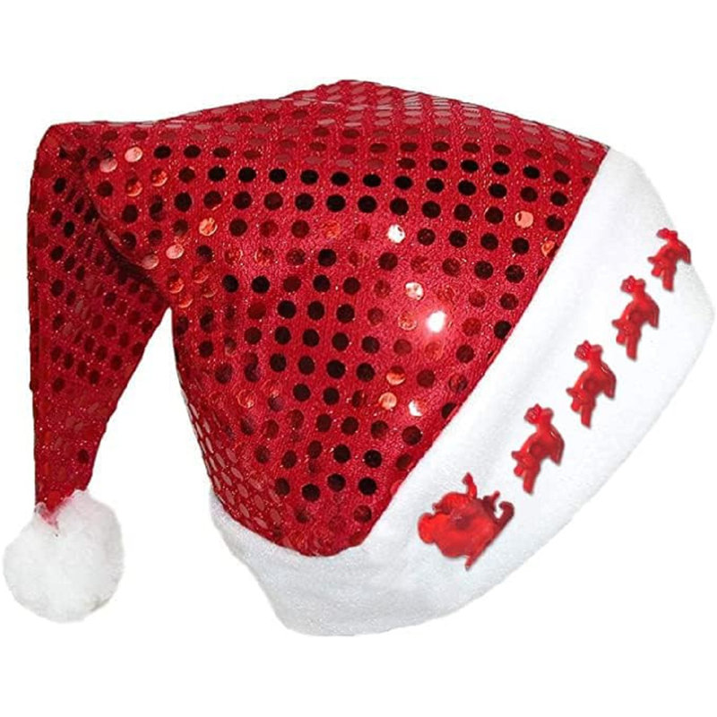 Chapeau de père Noël illuminé à motif de paillettes avec renne rouge / blanc PMU (1 / pqt) Pqt / 1