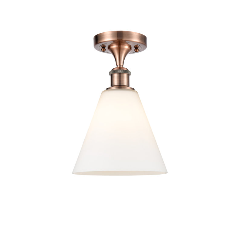 Plafonnier semi-encastré 1 lumière, Cuivre antique, Blanc mat, H 11,75 po x l 8 po x P 8 po