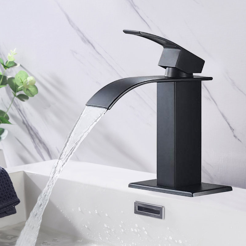 Single Handle Waterfall Spout Bathroom Faucet, Stainless Steel, Matte Black Elegance Faucet For Vanity,, Matte Black