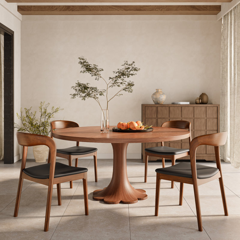 Ensemble de table de cuisine / salle à manger à motif floral en bois massif (1 table, 4 chaises / 6 chaises) Une pièce maîtresse florissante pour votre maison