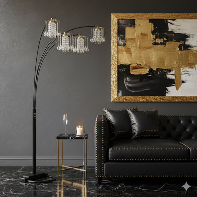 BLACK 4-HEAD CRYSTAL INSPIRED ARCH FLOOR LAMP