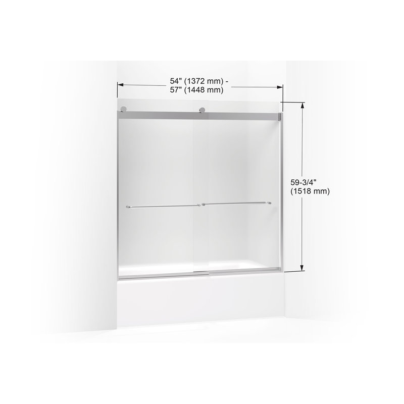 Levity 57" x 59.75" Bypass Bath Door with CleanCoat® Technology, Frosted, Bright Silver