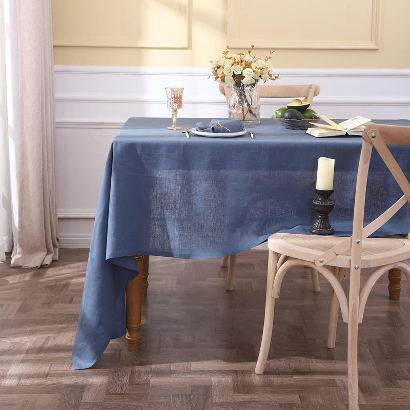 Textured Tablecloth 100% Linen Table Cloth, 72" L x 54" W , Classic Blue
