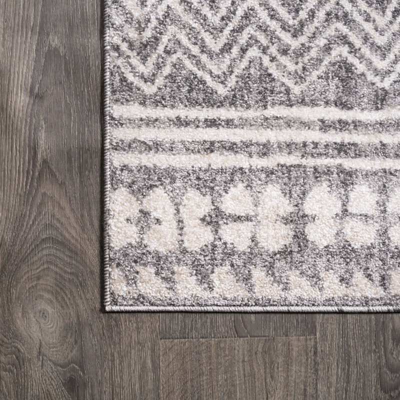 Imlil Tribal Geometric Stripe Light Gray/Cream Rug, Rectangle 3' x 4'8"