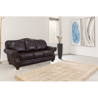 Somto 96" Genuine Leather Rolled Arm Sofa