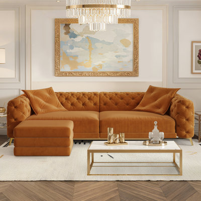 Canapé-lit Chesterfield de 97,7 po avec canapé-lit convertible en velours avec 2 coussins et repose-pieds amovible