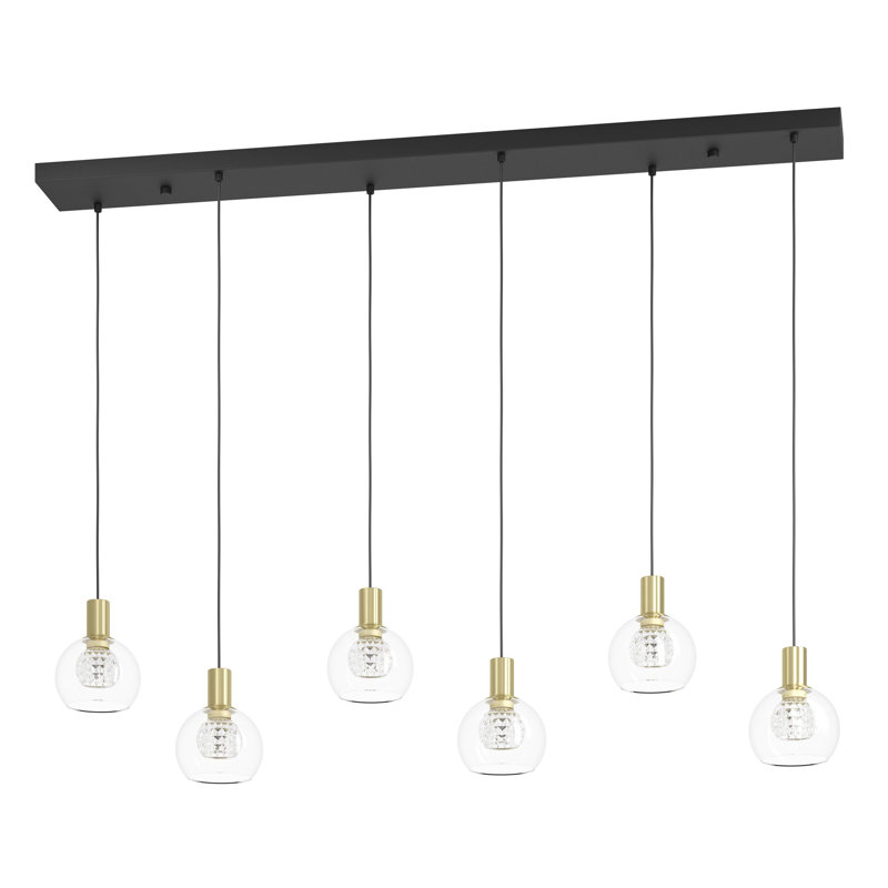 Luminaire suspendu 3 lumières à DEL noir et or brossé 3 lumières avec abat-jour en verre transparent 54 pouces Nenuphar