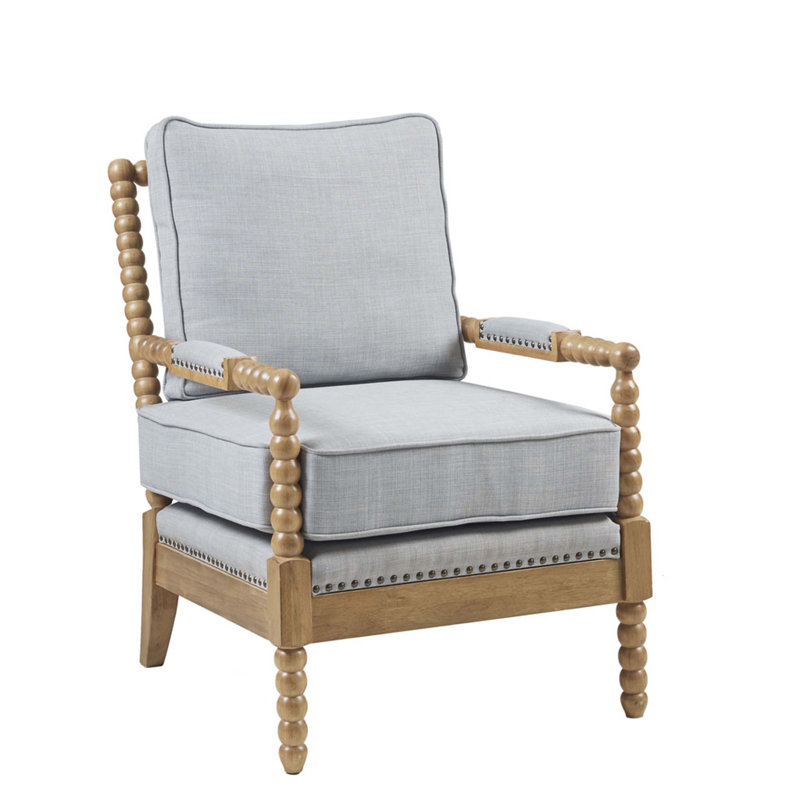 Accent Arm Chair, Light Blue/Camel Oak