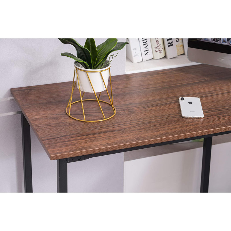 Computer L-Shaped Desk Corner Gaming Desk with Drawers Storage Shelves, Brown/Black