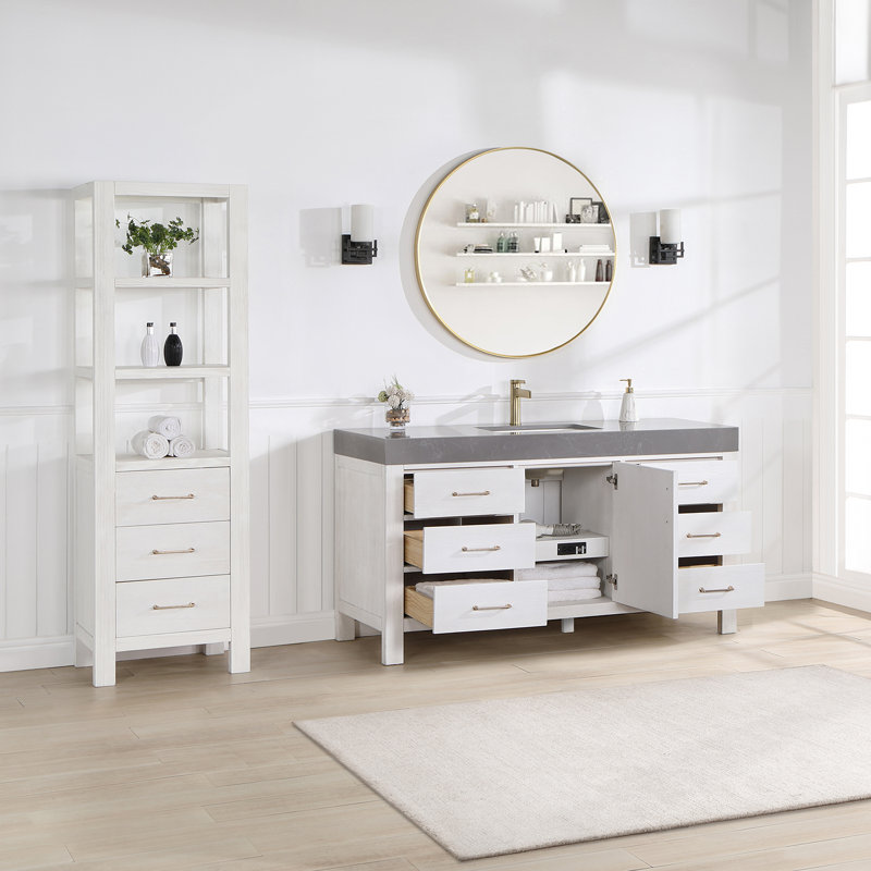  Ensemble de meuble-lavabo simple 60 "avec miroir 60", Blanc, Or, Noir