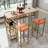 -piece bar table and chair set with gold frame, multi-layer tabletop, sponge cushions, orange upholstery