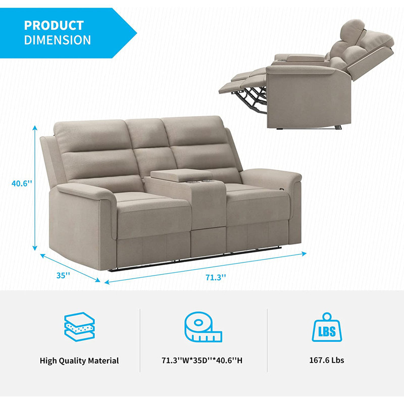 Canapé inclinable 82,3 po à accoudoirs évasés, Mélange de lin beige