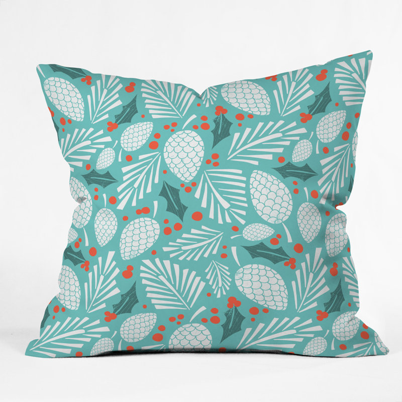 Coussin intérieur / extérieur Winter Woodlands, 18 po x 18 po, Bleu ciel / orange