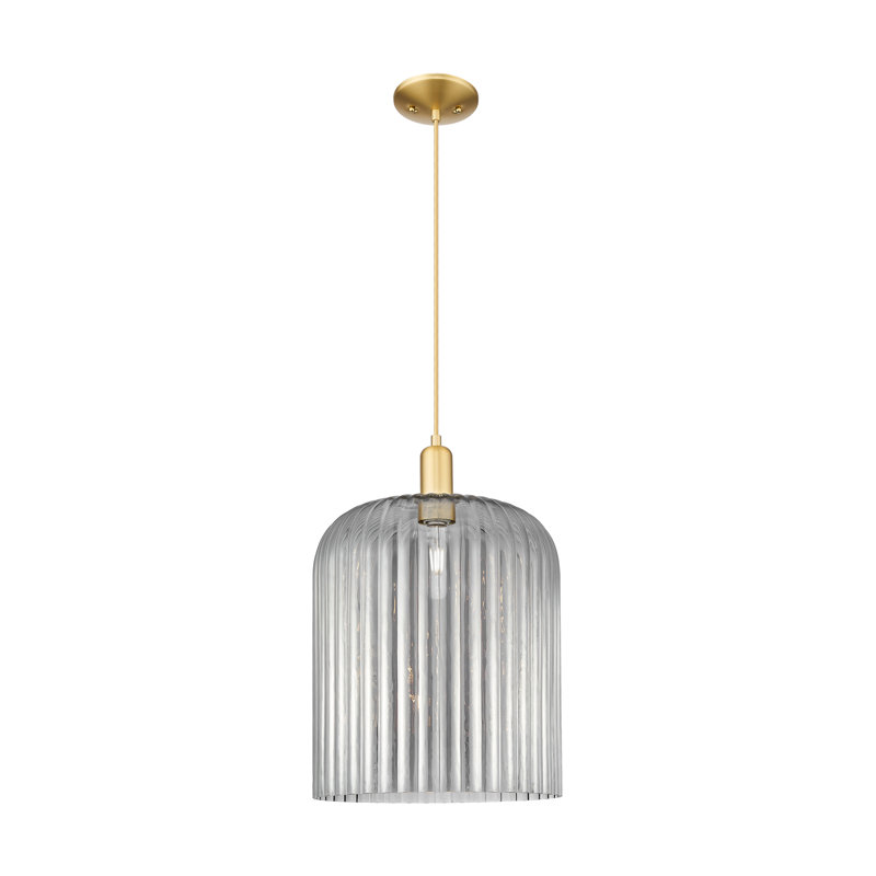 Mini luminaire suspendu suspendu 1 lumière Downtown, H 18,38 po x l 12 po x P 12 po, Gris fumée clair, Or satiné