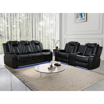 2-Piece Vegan Leather Power Reclining Living Room Sofa Set by Ivy Bronx