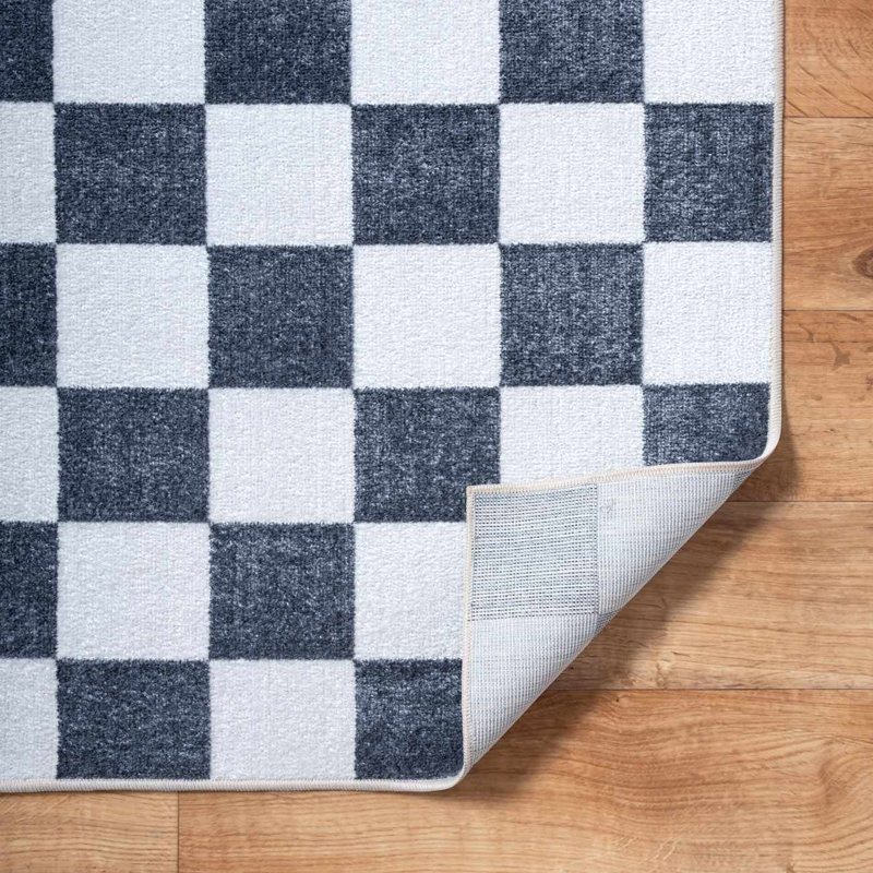 Tapis Manhattan à carreaux géométriques, lavable à la machine, anthracite/bleu/crème/gris, Bleu, gris, crème