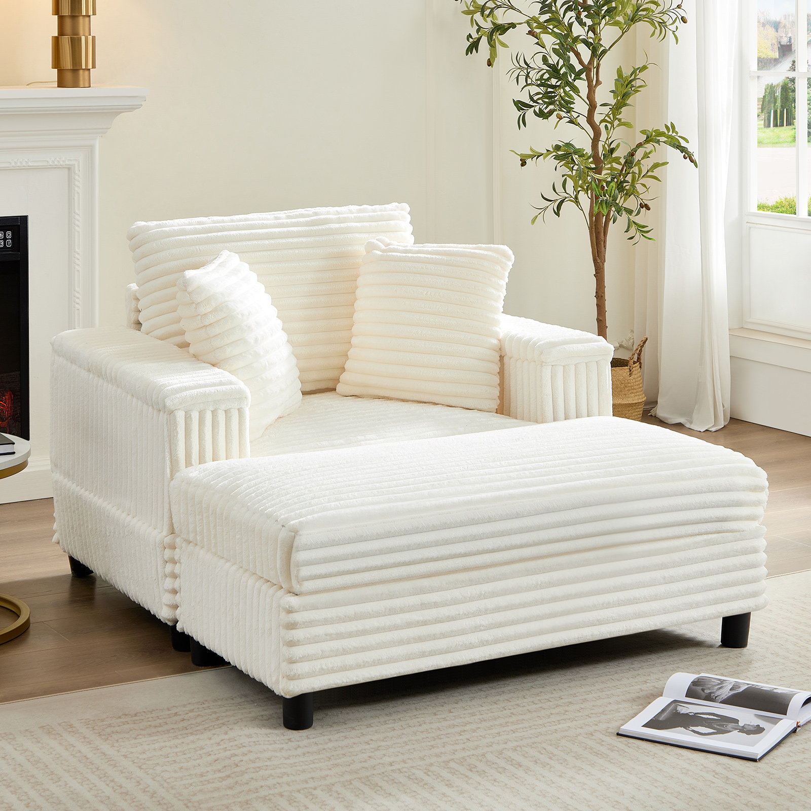 Ebern Designs Oversized Chaise Lounge Chair Indoor With Ottoman, 43" W ...