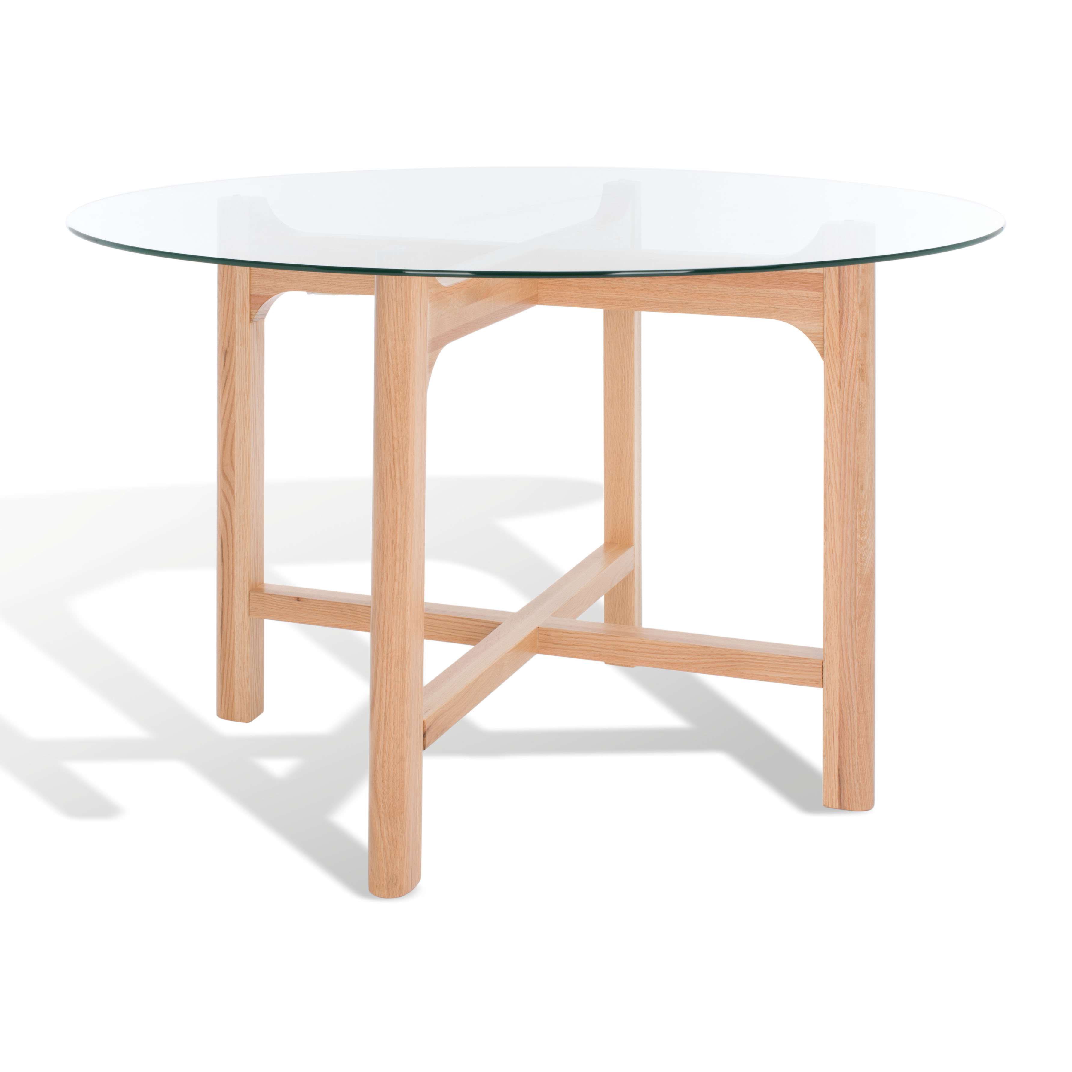 Joss Main Angelou Round Glass Top Solid Wood Base Dining Table   Angelou Round Glass Top Solid Wood Base Dining Table 