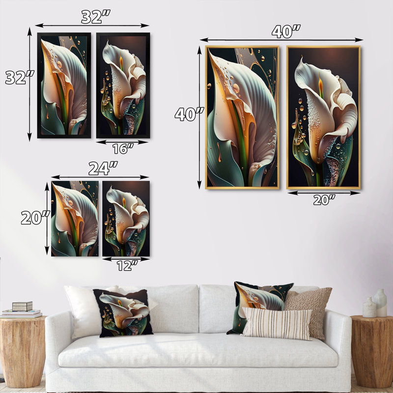 "Gren et fleur de lys Calla blanc" 2 - Pièces sur toile, Cadre noir, H 20 po x l 24 po