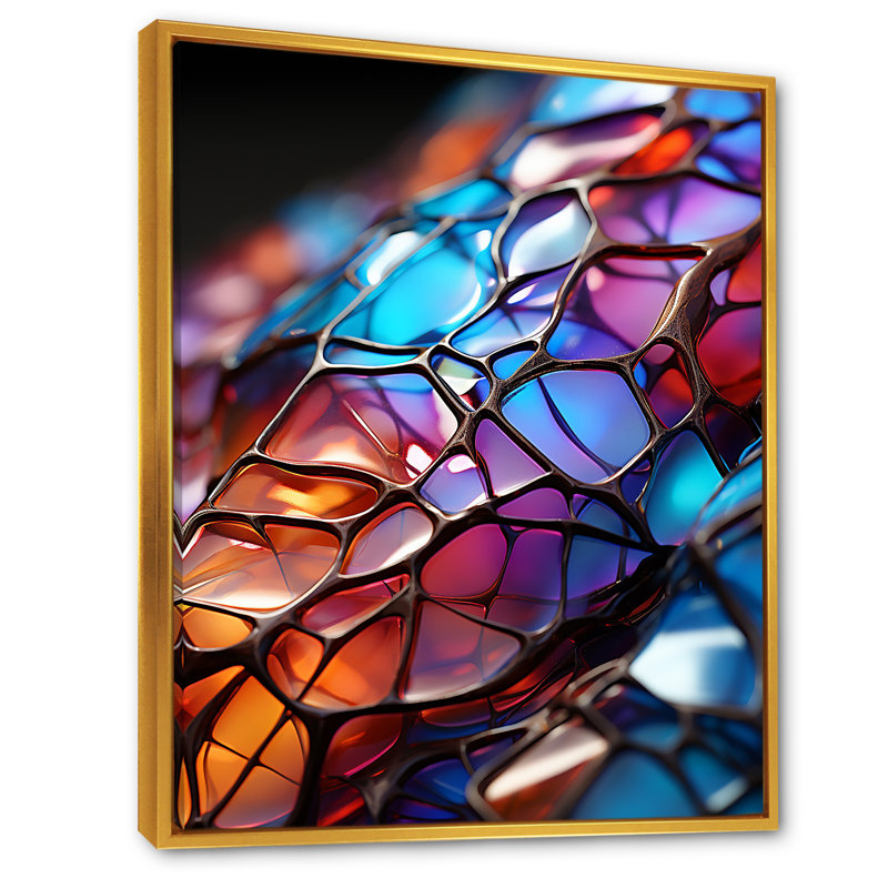 «Opalescent Abstract Fractal Glass Relief II», Cadre flottant doré, H 44 po x l 34 po x P 1,5 po