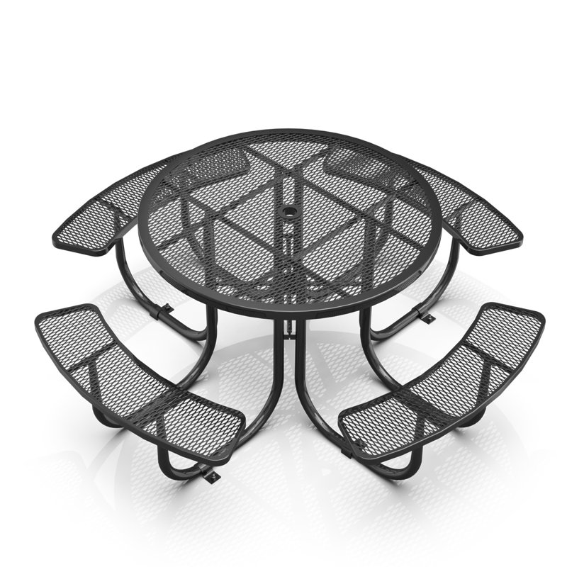 46-Inch Black Round Picnic Table With Umbrella Hole