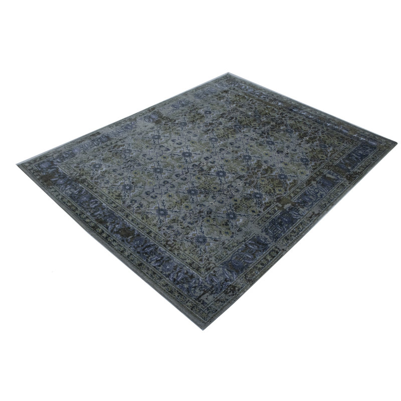 Tapis unique en laine noué à la main style moderne des années 2010 de 7 pi 8 po x 10 pi gris Ovellette