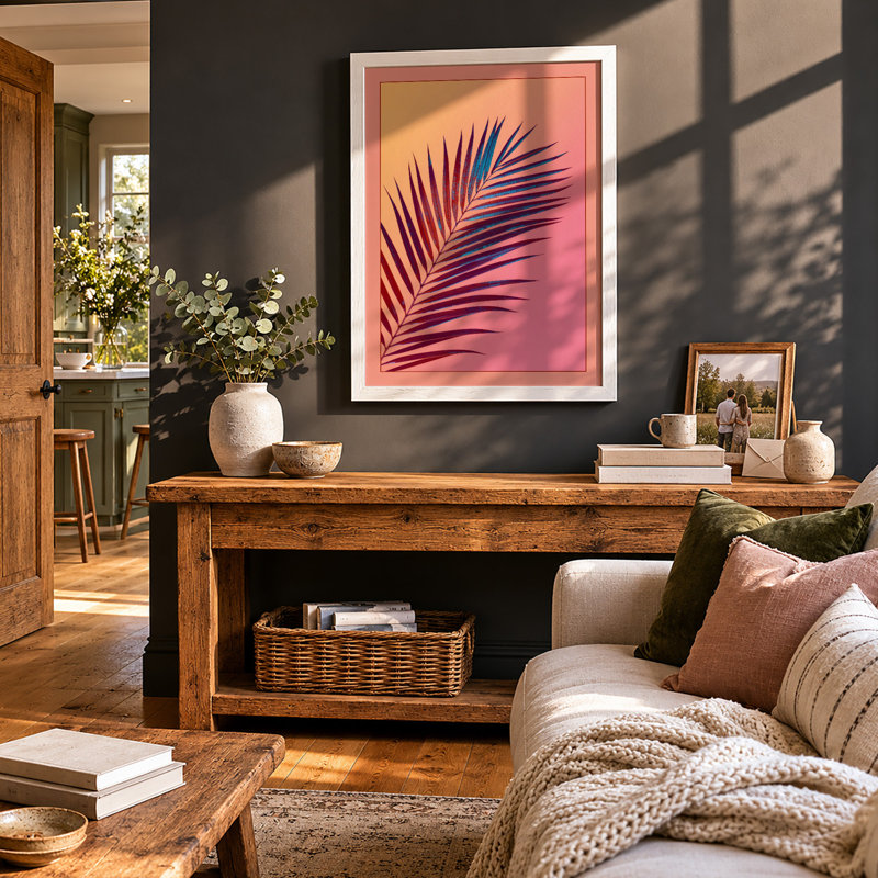 Palm Frond In Bloom Botanical - Print, A2 - 59.4 x 42.0 cm, White