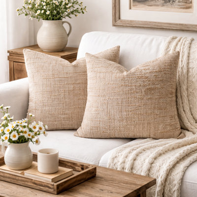 Coussin en chenille tissée double face texturée avec insert 18 po x 18 po Mocha, paquet de 2