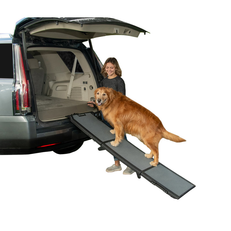Gray and Black Tri-Fold Skid Resistant Pet Ramp