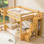Grand lit mezzanine en bois avec escalier et garde-robe, tablettes de rangement et espace sous le lit, naturel-1725660836