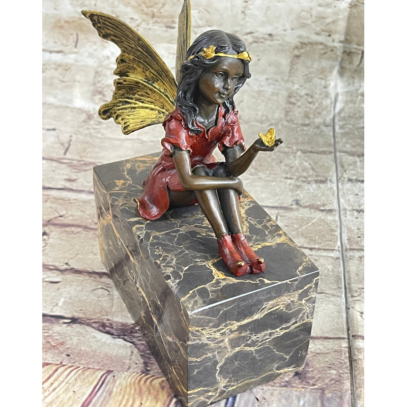 Sculpture en bronze véritable faite à la main multicolore ange de fée par Milo