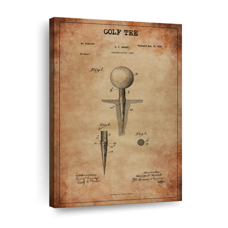 Golf Tee Grunge - impression sur toile tendue, H 24 po x l 16 po x P 1,25 po