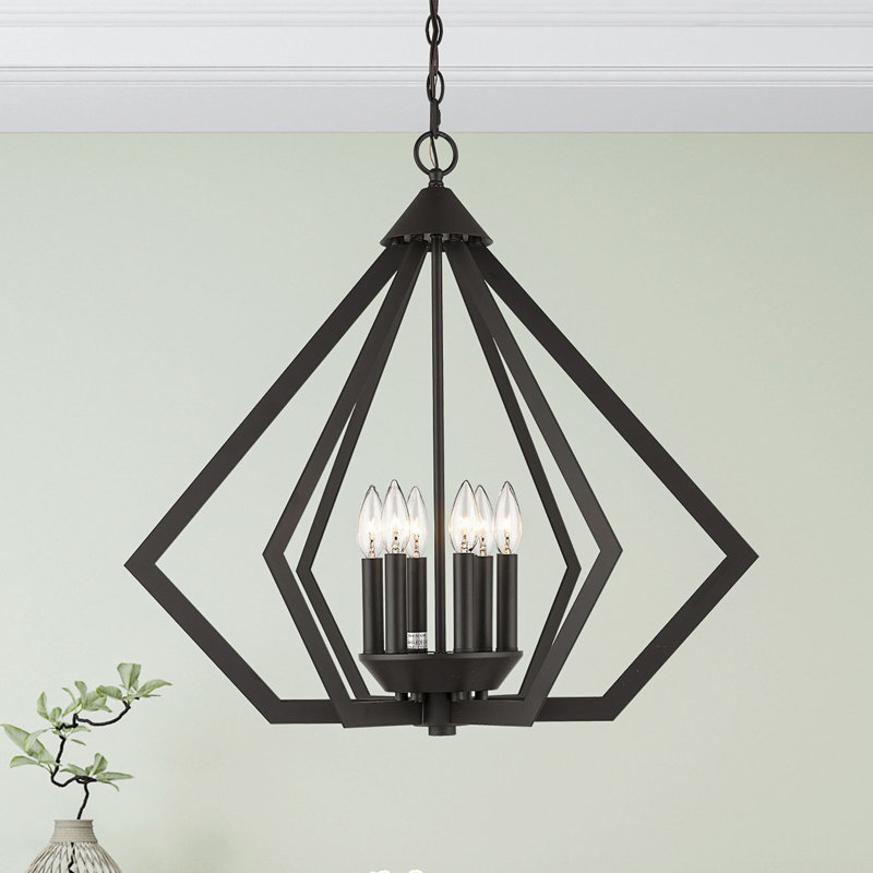 Lustre géométrique unique à 6 lumières Dawnesha, Bronze