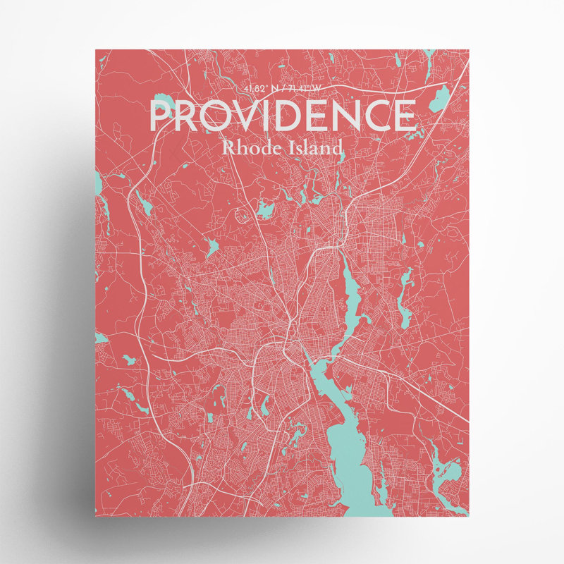 Providence, carte de la ville, impression, Rose / bleu pastel, H 20 po x l 16 po