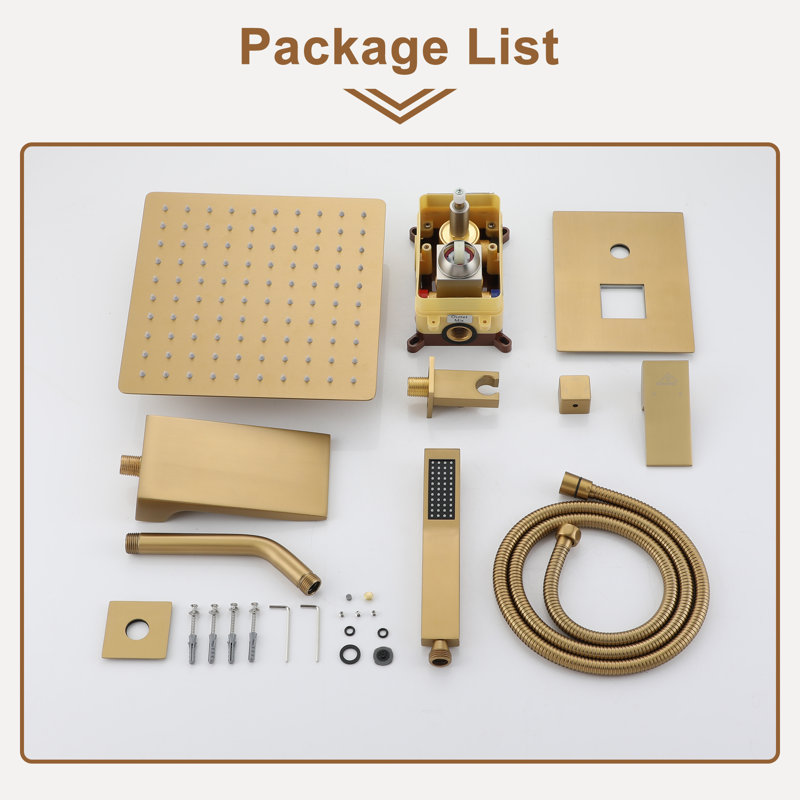 Brushed Gold Multi-Head Rainfall Shower System with Handheld