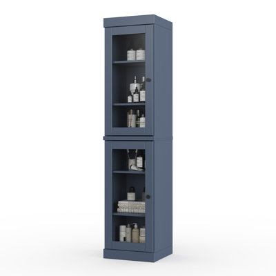 100% Solid Wood 16.5" Bathroom Cabinet with Clear Glass Doors and Adjustable Shelves