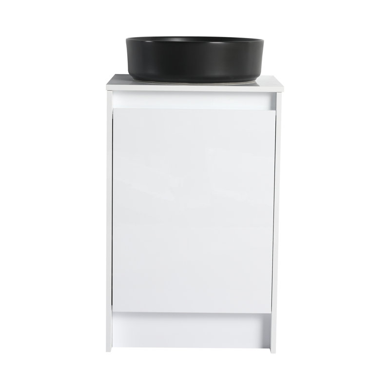 Meuble-lavabo sur pied 20 po avec lavabo en céramique blanc brillant