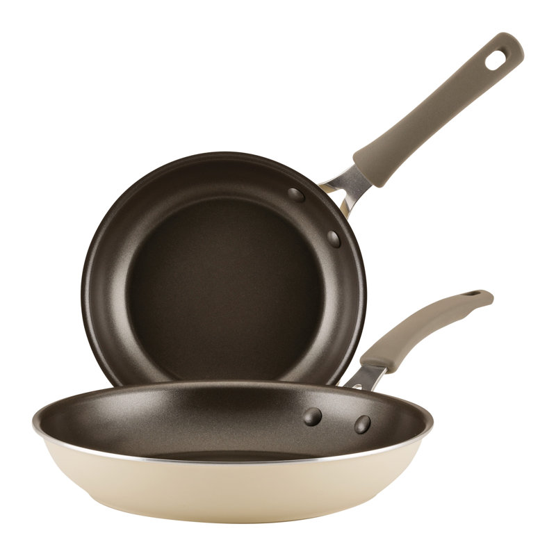 Rachael Ray Cook and Create Aluminum Nonstick Frying Pans / Skillet Set, 2 Piece, Almond