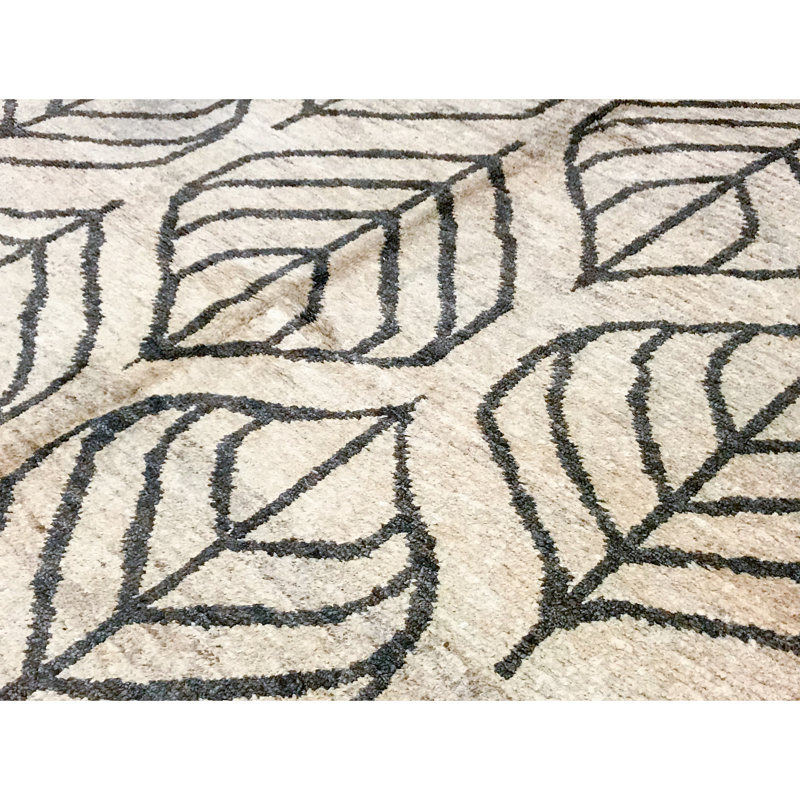 Hand-Knotted High-Quality Ivory and Black Area Rug