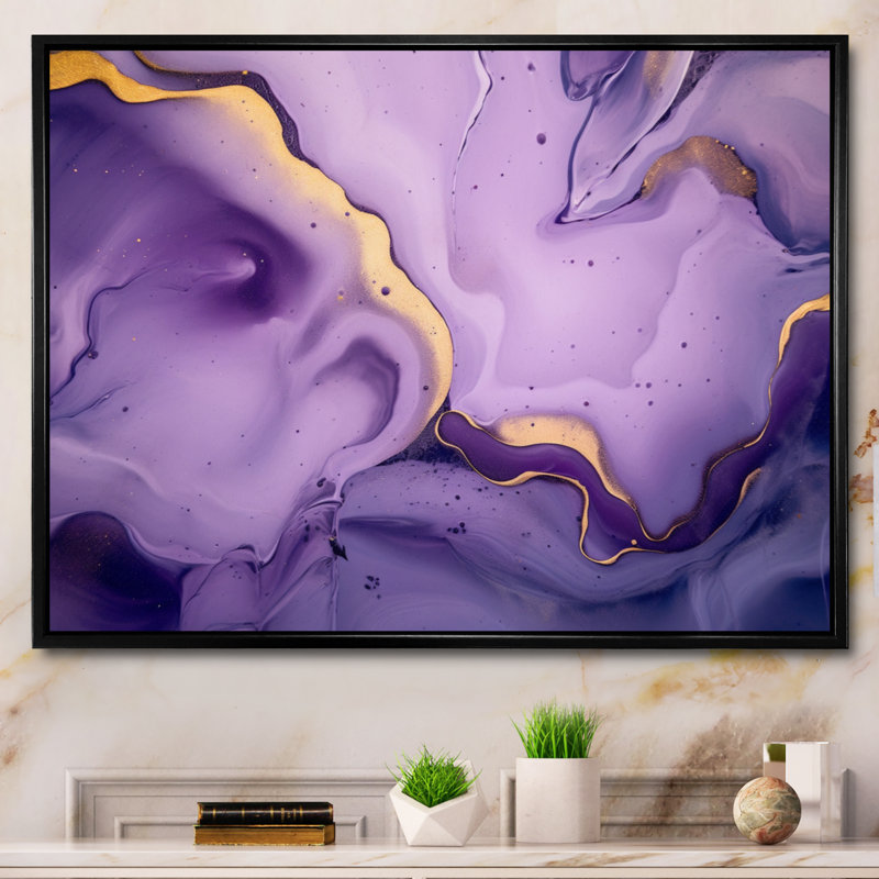 Encre mauve et mauve à l'encre de marbre III, reproduction sur toile, H 16 po x l 32 po x P 1 po, Cadre flottant noir