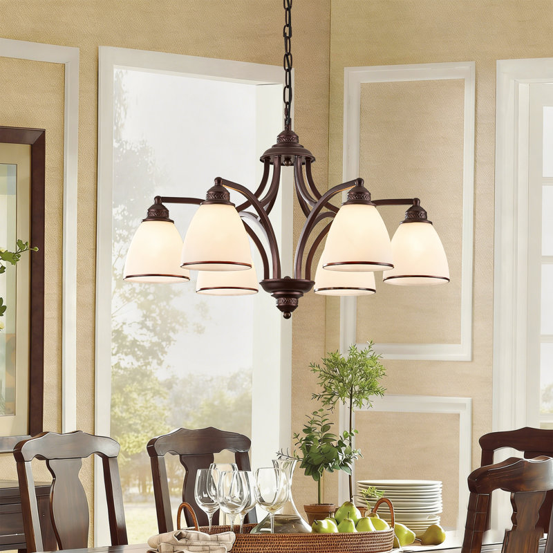 6-light  Dimmable Classic / Traditional Chandelier With white frosted glass shade, Oil Rubbed Brown