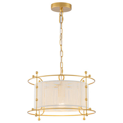 17-Inch Boho Woven Cotton Rope Drum Pendant Light, Gold Coastal Hanging Fixture for Bedroom and Dining Room